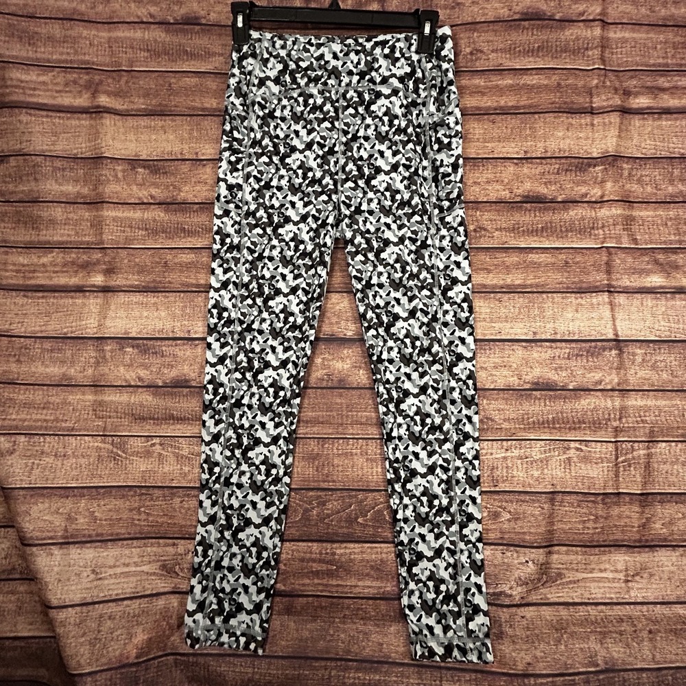 T by Talbots Womens Grey Camo High Waisted Active Leggings with Pockets Size M